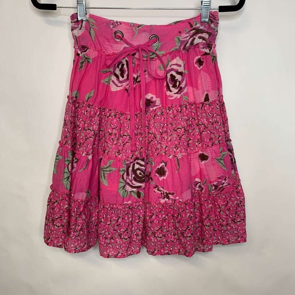 y2K l.e.i. Pink Floral Full Tiered Skirt Cotton Sz Small